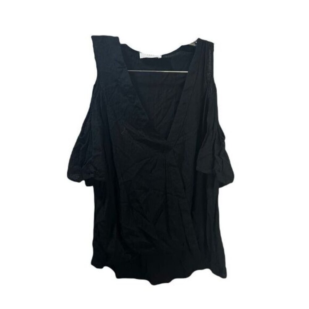 LUSH Black Cold Shoulder V‎ Neck Faux Wrap Top XS
